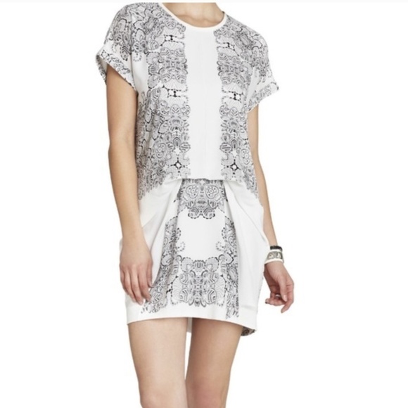 REVOLVE x BCBGMaxAzria Paisley Mini Dress Print Black/white ruched S - Picture 1 of 15